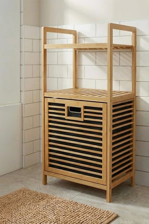 Mien Bambu Dikey Çamaşır Sepeti Raflı Çamaşır Sepeti 40x30x95 Cm