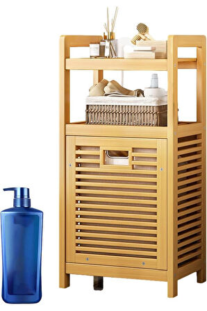 Mien Bambu Dikey Çamaşır Sepeti Raflı Çamaşır Sepeti 40x30x95 Cm