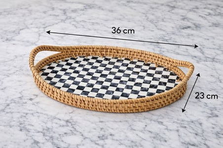 MİEN Damalı Oval Sedef Tepsi 2 Li Set