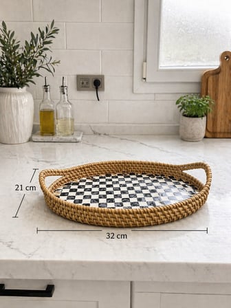 Damalı Oval Sedef Tepsi