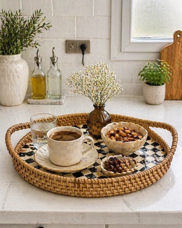 Damalı Oval Sedef Tepsi