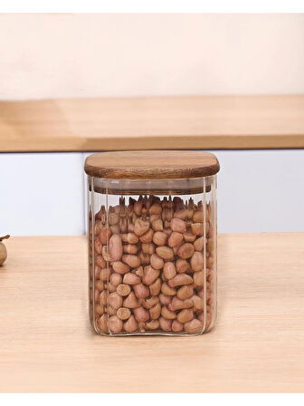 Mien MEN BOR063 Kare Bambu Kapaklı Cam Kavanoz 1050 cc