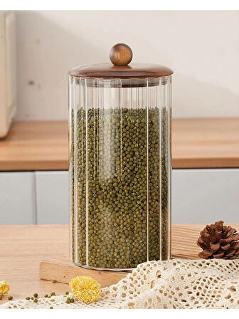 Mien MEN BOR084 Akasya Ahşap Kapaklı Cam Kavanoz 750 cc