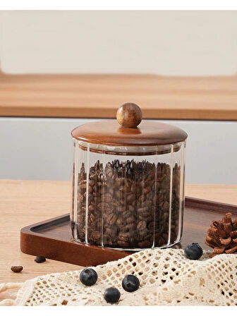Mien MEN BOR085 Akasya Ahşap Kapaklı Cam Kavanoz 1150 cc
