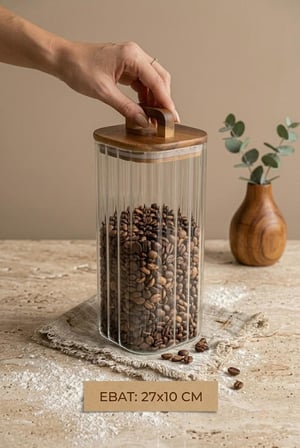 Akasya Kulplu Vakum Kapaklı Kare Çizgili Cam Kavanoz 1850 Ml - Borosilikat Bakliyat Ve Erzak Kavanozu