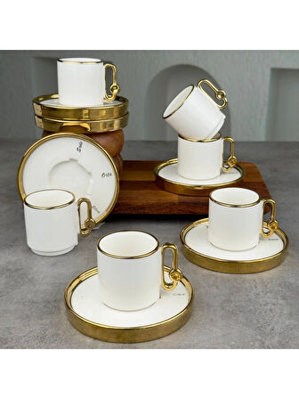 Mien MEN POR2326 Gold Detaylı Beyaz Porselen Fincan Takımı 6'lı