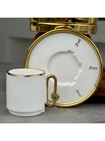 Mien MEN POR2326 Gold Detaylı Beyaz Porselen Fincan Takımı 6'lı