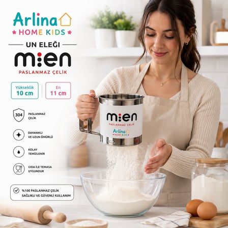 Arlina Home Kids Paslanmaz Çelik Un Eleği 10 cm Yükseklik 11 cm En
