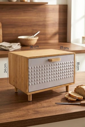 Bambu Gövdeli Gri Pane Ekmek Dolabı 36X23X24 Cm - Demonte Ayaklı Tezgah Üstü Ekmeklik