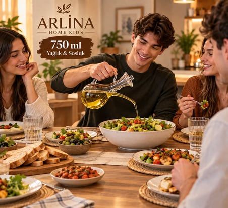 2'li 750 ML  İbrik Model Cam Yağlık Seti-Akasya Standlı 