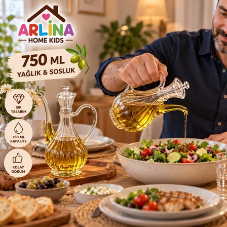 2'li 750 ML Çizgili  İbrik Model Cam Yağlık Seti