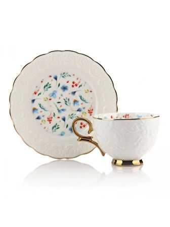 Mien MEN SPR0369 Çiçek Desenli Porselen Kahve Fincanı Seti 6'lı