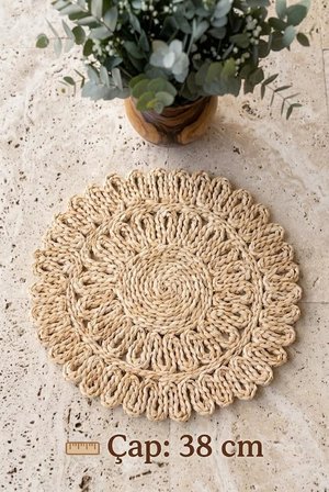 Doğal Rattan Hasır Supla 38 Cm - El Örmesi Dantel Kenarlı Yuvarlak Amerikan Servisi