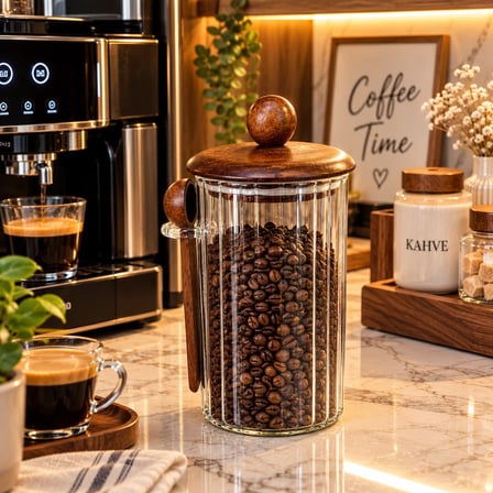 1350 ML Akasya Kapaklı Kaşıklı Cam Kavanoz
