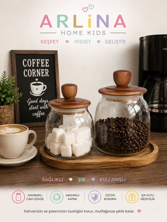 700ML-950ML Akasya Kapaklı Akasya Altıklı Cam Kavanoz Seti