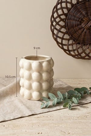 Bubble Seramik Vazo 10.5x9 cm - Baloncuklu Makyaj Fırçalığı Ve Masa Üstü Kalemlik Organizer