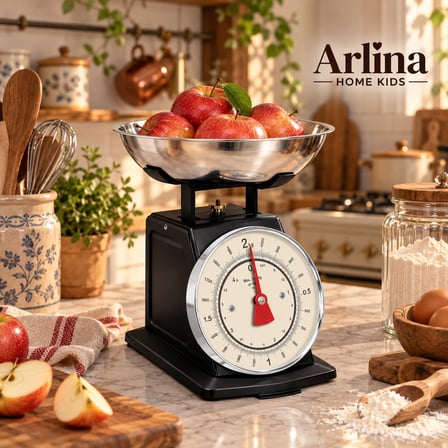  Retro Analog Mutfak Terazisi – Siyah Gövde, Gümüş Kase 2 Kg Kapasiteli