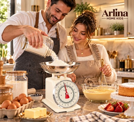  Retro Analog Mutfak Terazisi – Krem Gövde, Gümüş Kase 2 Kg Kapasiteli
