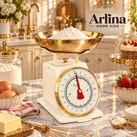  Retro Analog Mutfak Terazisi – Krem Gövde, Gold Kase 2 Kg Kapasiteli