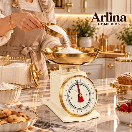  Retro Analog Mutfak Terazisi – Krem Gövde, Gold Kase 2 Kg Kapasiteli