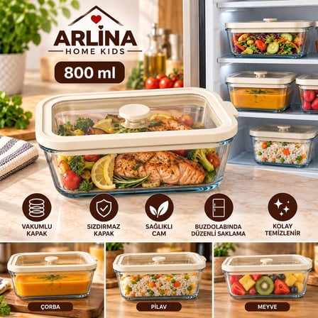 800 ML Vakumlu Cam Saklama Kabı