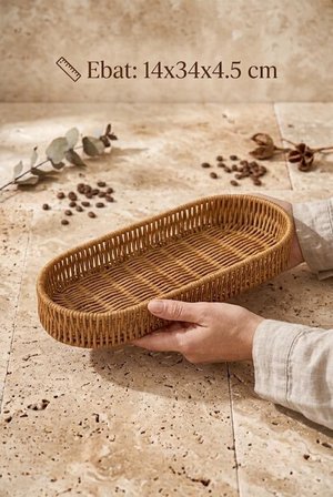Rattan Oval Ekmek Sepeti 14X34X4.5 Cm - El Örmesi Hasır Baharatlık Ve Mutfak Organizeri