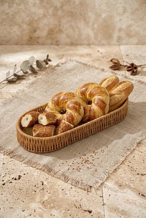 Rattan Oval Ekmek Sepeti 14X34X4.5 Cm - El Örmesi Hasır Baharatlık Ve Mutfak Organizeri