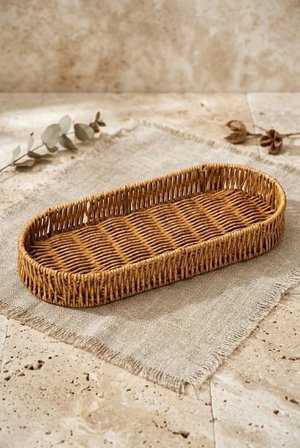 Rattan Oval Ekmek Sepeti 14X34X4.5 Cm - El Örmesi Hasır Baharatlık Ve Mutfak Organizeri