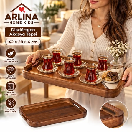 İlay Dikdörtgen Akasya Sunum Tepsisi 42*28