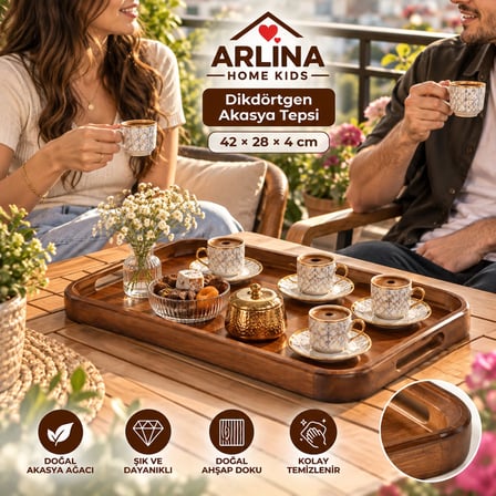 İlay Dikdörtgen Akasya Sunum Tepsisi 42*28