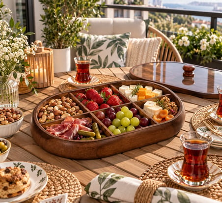 6 Bölmeli Kapaklı Şık Oval  Akasya Çerezlik