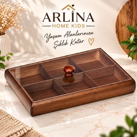 6 Bölmeli Kapalklı Lüx Akasya Çerezlikl