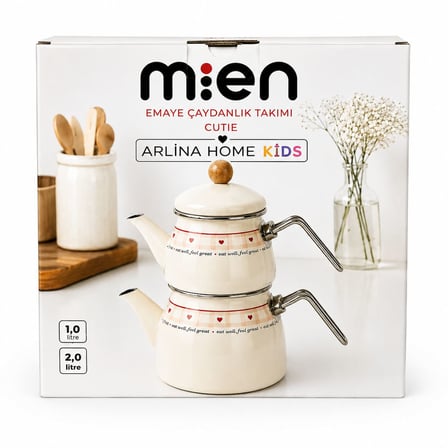 Arlina Home Kids Emaye Çaydanlık Takımı Krem 1.0 Lt 2.0 Lt