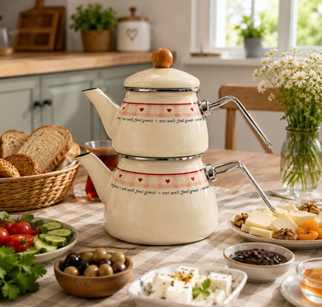 Arlina Home Kids Emaye Çaydanlık Takımı Krem 1.0 Lt 2.0 Lt