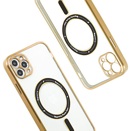 iPhone 11 Pro Max Kılıf Magsafe Özellikli Gold Seri Lazer Silikon Kapak