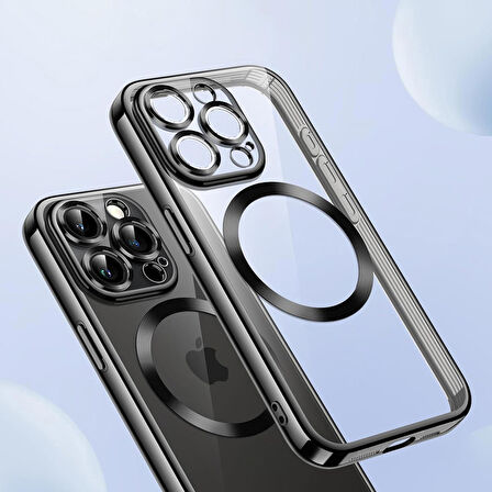 iPhone 15 Pro Max Kılıf Magsafe Özellikli Metal Lazer Silikon Kapak