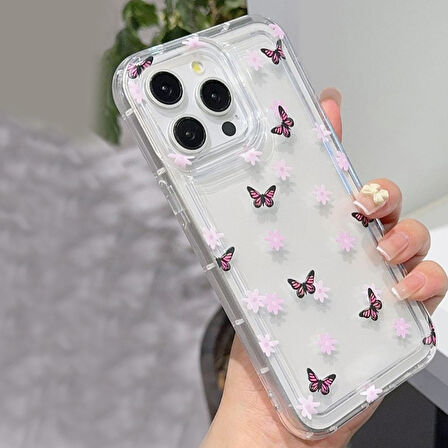 iPhone 15 Pro Max Çiçekli Butterfly Seri Silikon Kapak