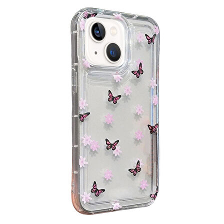 iPhone 14 / iPhone 13 Çiçekli Butterfly Seri Silikon Kapak