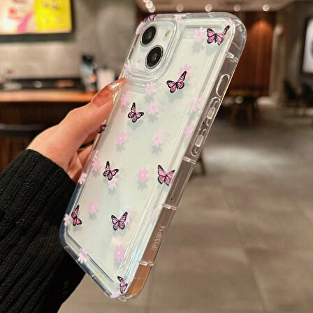 iPhone 14 / iPhone 13 Çiçekli Butterfly Seri Silikon Kapak