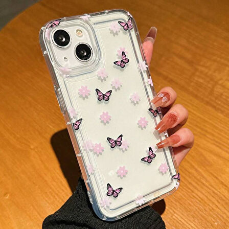 iPhone 14 / iPhone 13 Çiçekli Butterfly Seri Silikon Kapak