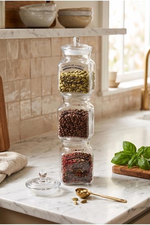 3'lü cam saklama kabı seti hava almaz kapaklı 1 litre erzak kavanozu 17 cm