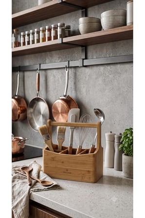 bambu ağacı ahşap kaşıklık, çok amaçlı modern tezgah üstü düzenleyici organizer (28x11x20 cm)