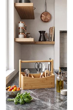 bambu ağacı ahşap kaşıklık, çok amaçlı modern tezgah üstü düzenleyici organizer (28x11x20 cm)