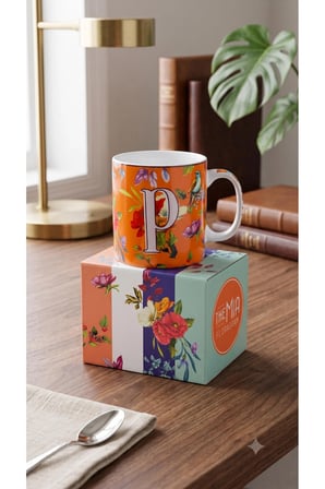 The Mia P Harfli Porselen Kupa Bardak Ve Lüks Hediye Kutusu Seti - Çiçek Desenli 330 Ml
