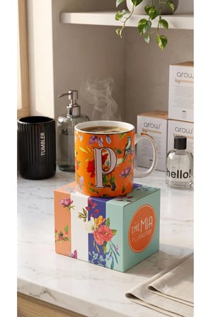 The Mia P Harfli Porselen Kupa Bardak Ve Lüks Hediye Kutusu Seti - Çiçek Desenli 330 Ml