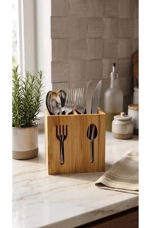  bambu kaşıklık 11x11x16 cm çatal bıçaklık tezgah üstü mutfak organizatörü