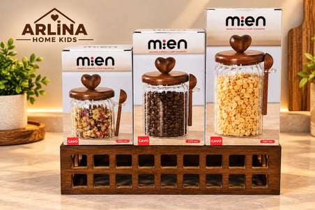 460 ml + 570 ml + 760 ml Ahşap Standlı Cam Kavanoz Seti 