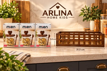 3’lü 460 ml Cam Kavanoz & Ahşap Stand Seti 