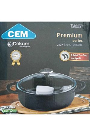 Premium Serisi 26 cm Alüminyum Döküm Basık (Karnıyarık) Tencere Kutulu