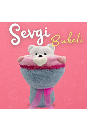 Sevgi Buketi Peluş Ayıcıklı Peluş Çiçek Buketi 40 cm Sevimli Hediyelik Peluş